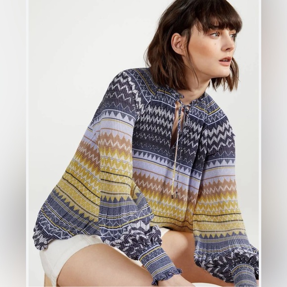 Ted Baker London Deliie Geo Print Blouson Sleeve Top - Picture 6 of 16
